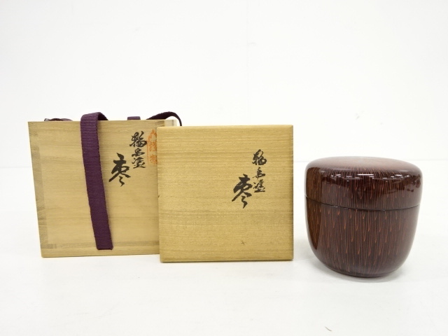 c044 なつめ 棗 木製 漆塗 松 鶴 茶道具 木箱入り